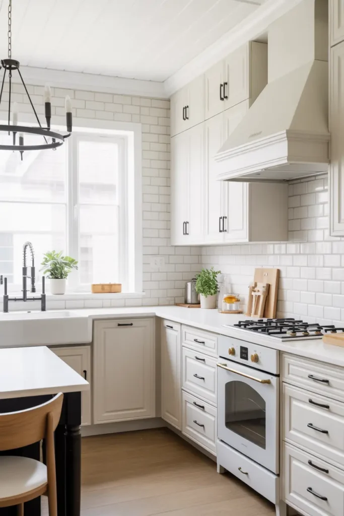 11. White Kitchen with Contrasting Black Fixtures