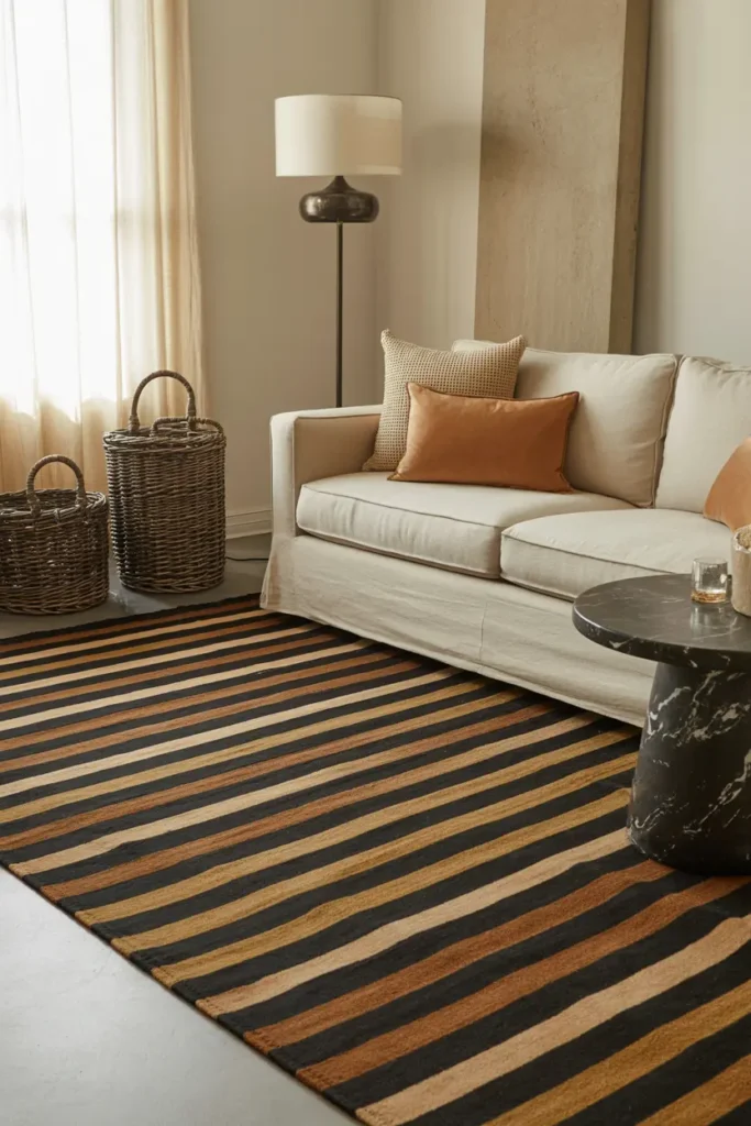 12. Black and Brown Woven Area Rug for Living Spaces