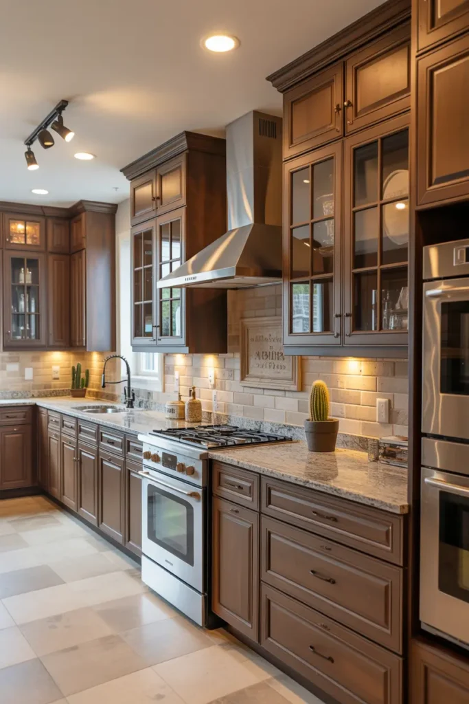 12. Brown Kitchen with Tile Backsplash Inspiration