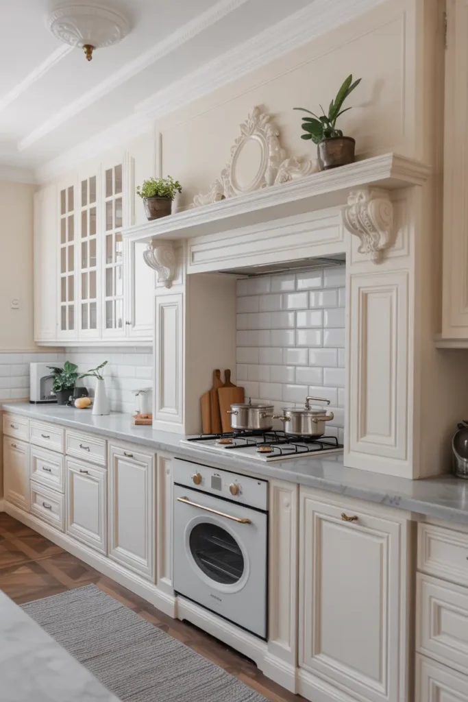 12. Classic White Kitchen with Crown Molding Details
