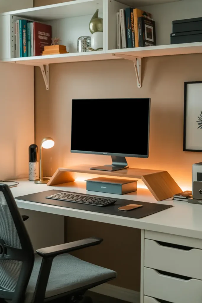 12. Dorm Desk with LED Monitor Stand and Shelf Space