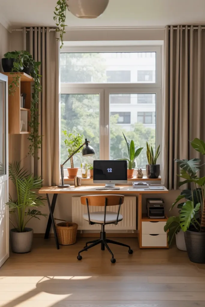 12. Home Office with Greenery and Indoor Plants