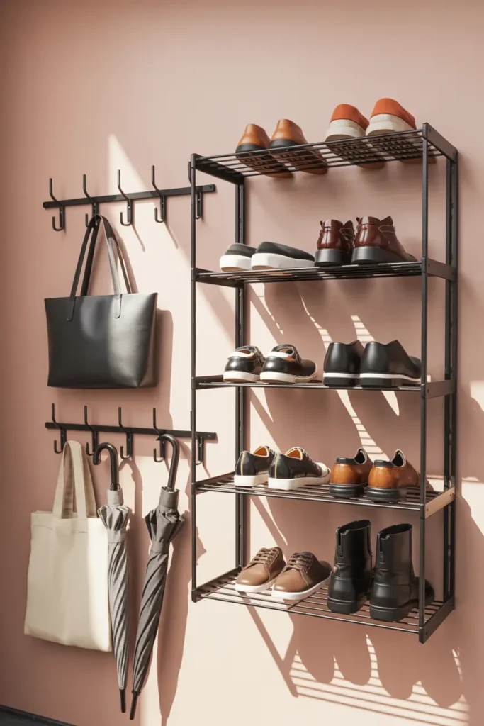 12. Metal Grid Shoe Rack for Small Spaces