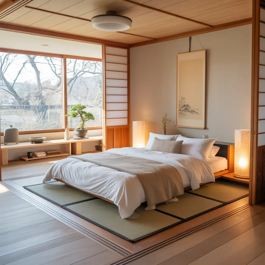 12. Minimalist Japanese Bedroom with Floor Futon Bed