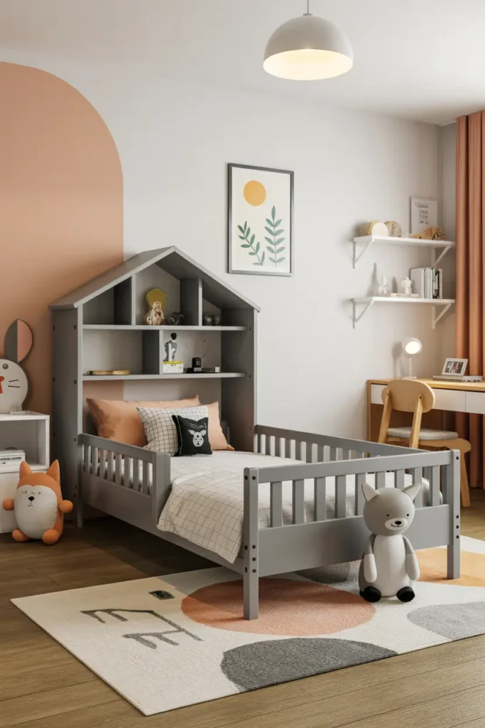 12. Montessori Inspired Nursery with Floor Bed and Open Shelves