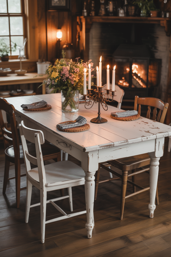 12. Rustic White Table with Distressed Finish