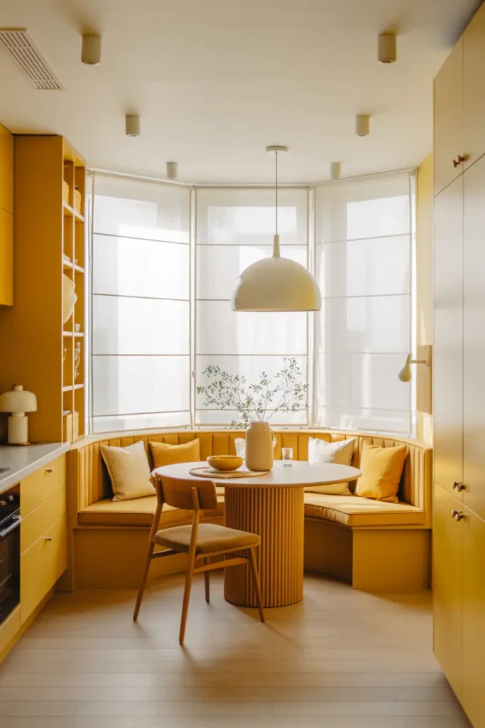 12. Warm Mustard Yellow Dining Nook in Kitchen