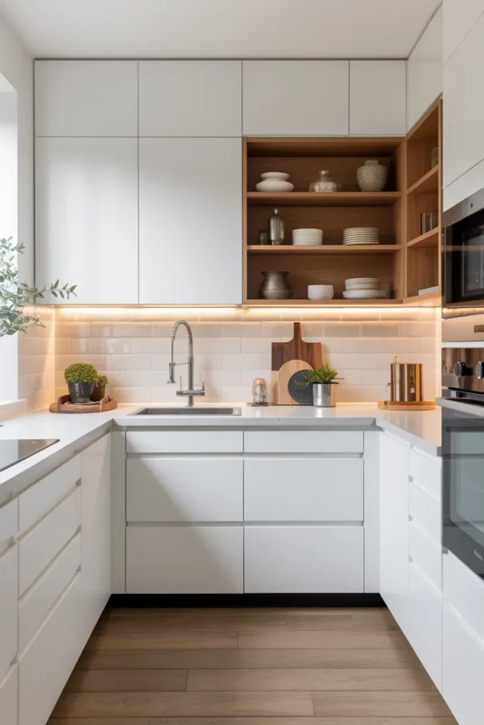 13. Modern White Kitchen with Handleless Cabinets