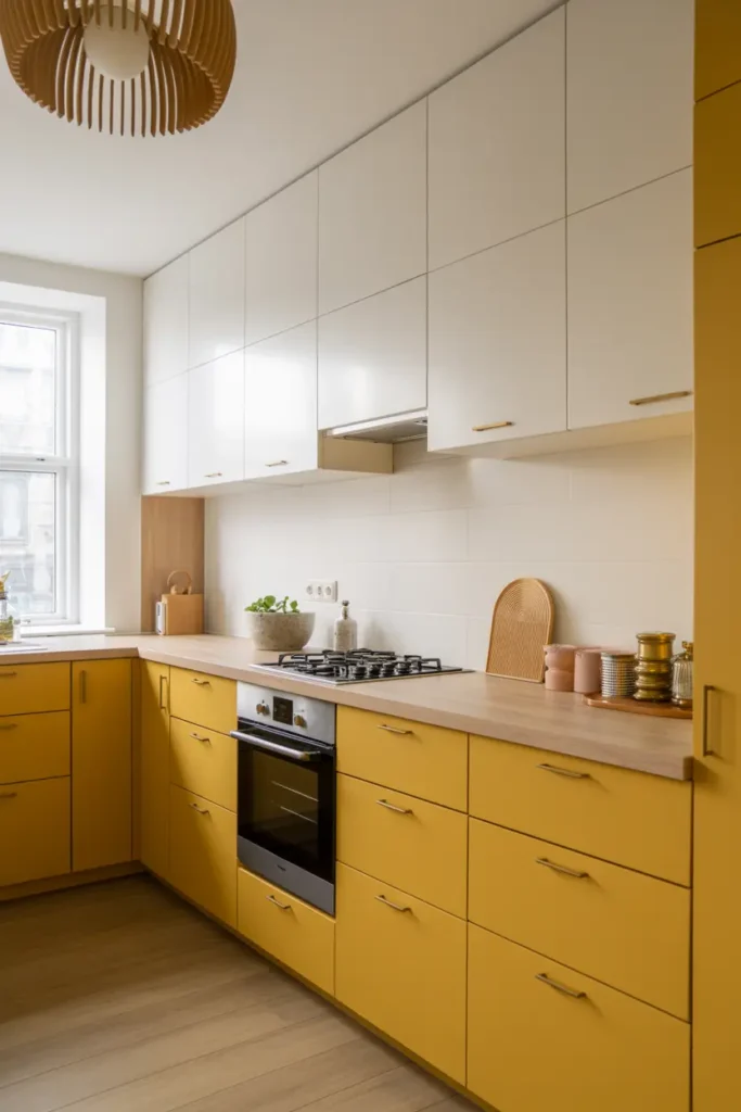 13. Scandinavian Mustard Yellow Kitchen Aesthetic