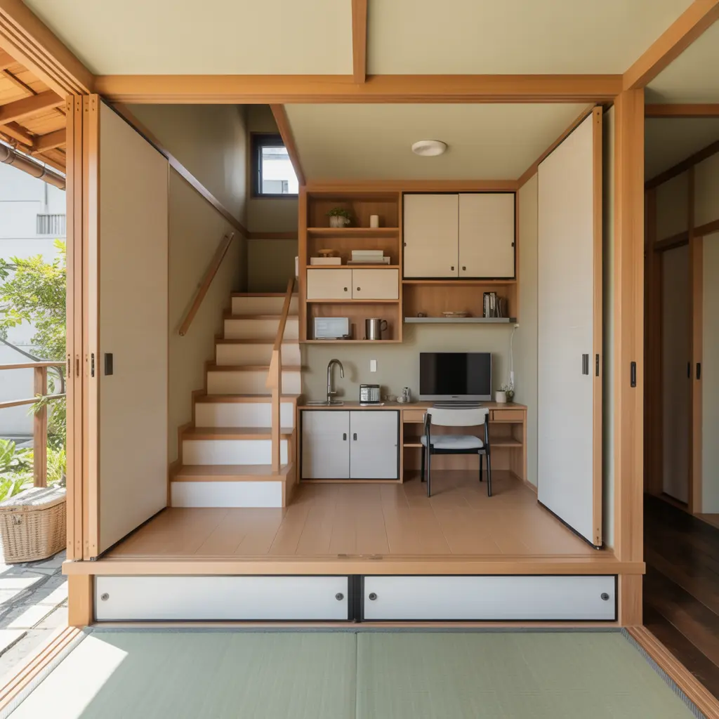14. Compact Japanese Micro Home with Smart Storage