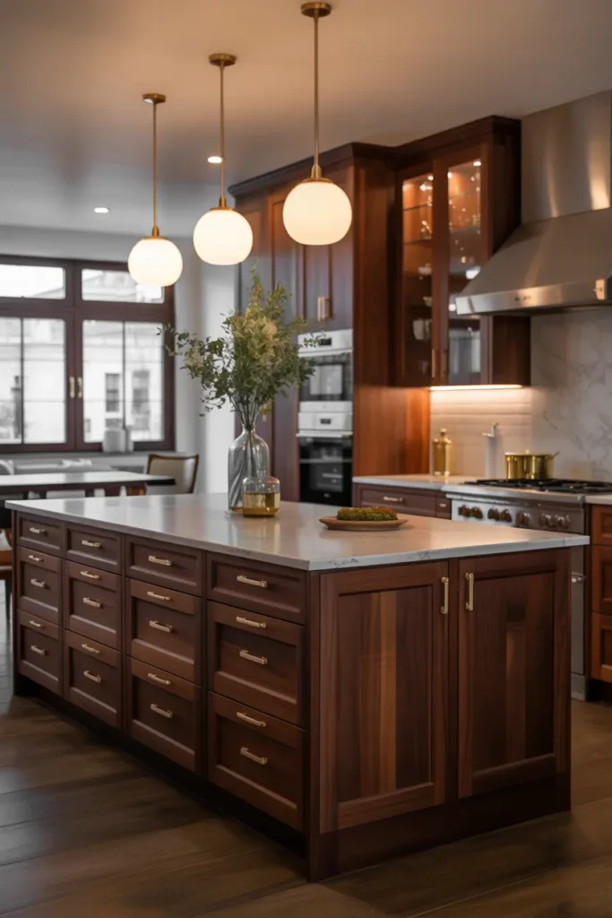 14. Dark Wood Island with Brass Fixtures
