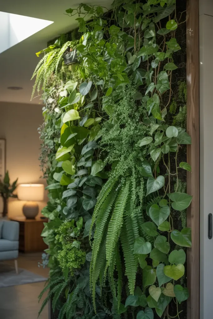 14. Mixed Green Wall with Vines and Ferns for Texture