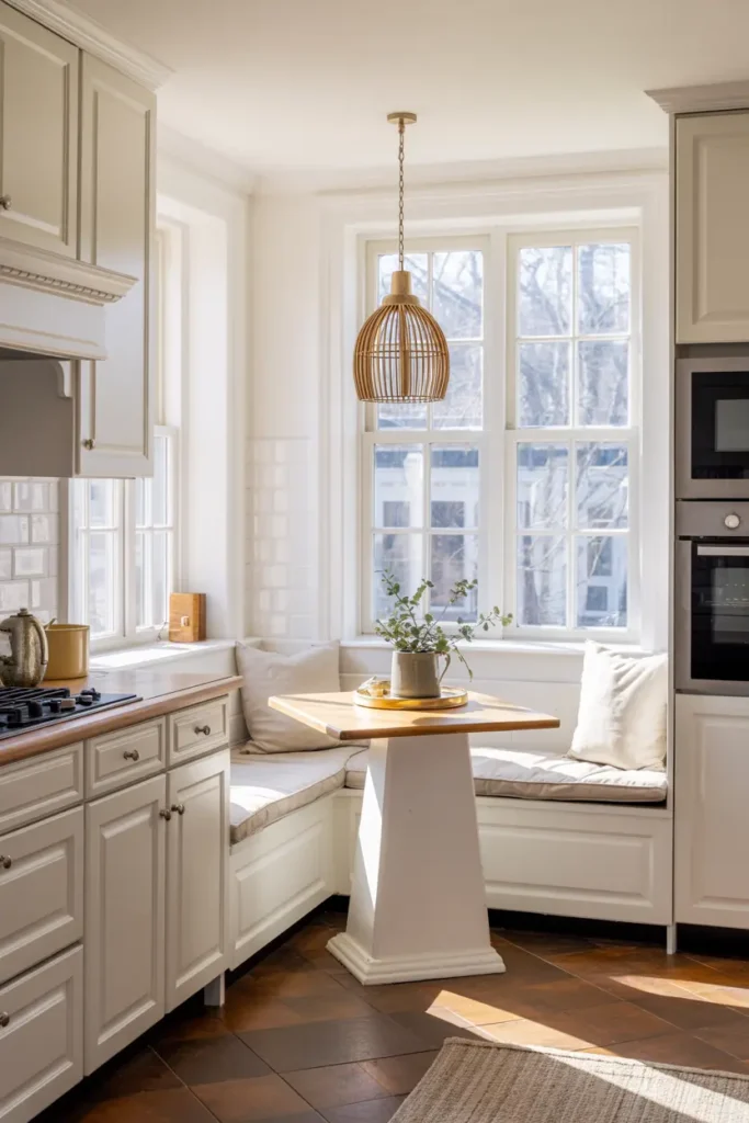 14. White Kitchen with Built in Breakfast Nook