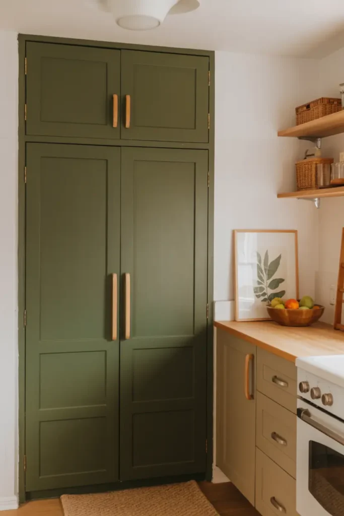 15. Green Painted Pantry Doors with Wooden Handles