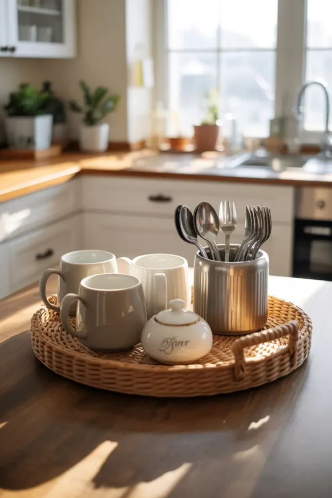 15. Tray for Coffee Station with Mugs Sugar and Spoons