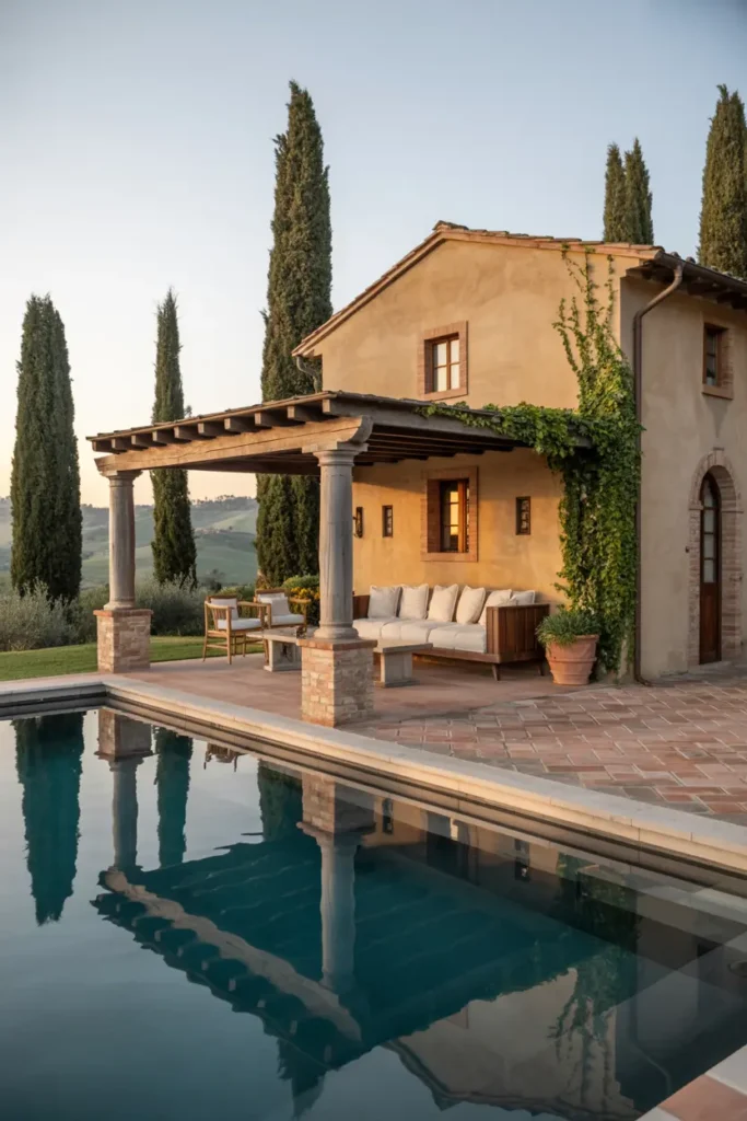 16. Tuscan Pool House with Pergola and Lounge Area