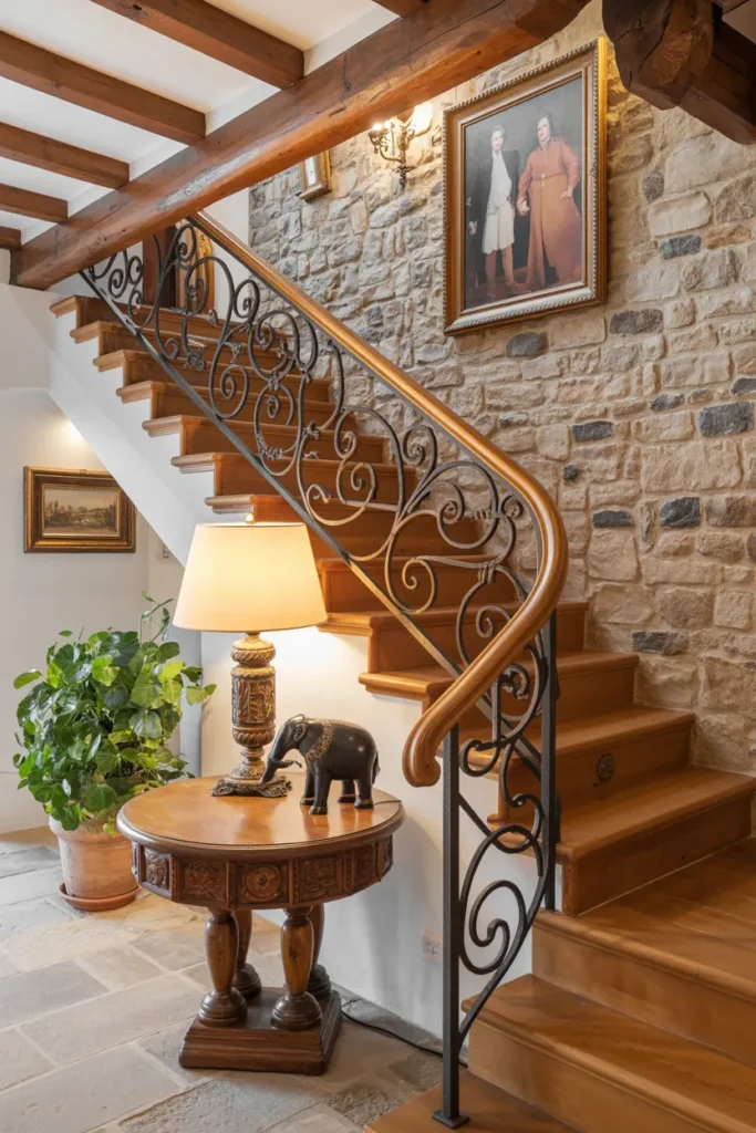 18. Tuscan House with Spiral Staircase and Wrought Iron Railing