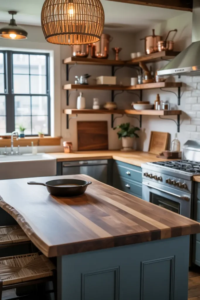 2. Butcher Block Kitchen Island for a Rustic Touch