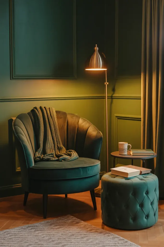 2. Cozy Corner Nook with Plush Accent Chair and Ottoman