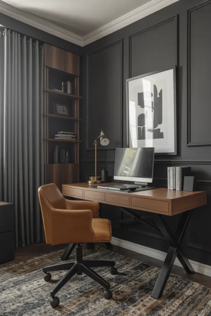 2. Masculine Home Office with Matte Black Walls
