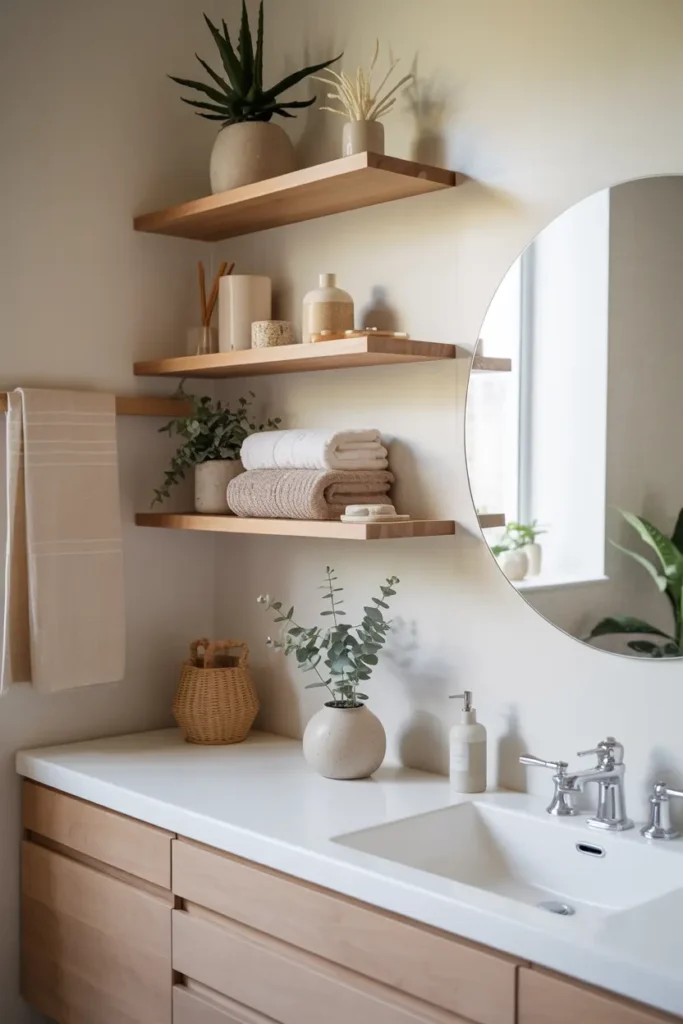 2. Use Floating Shelves for Stylish Storage