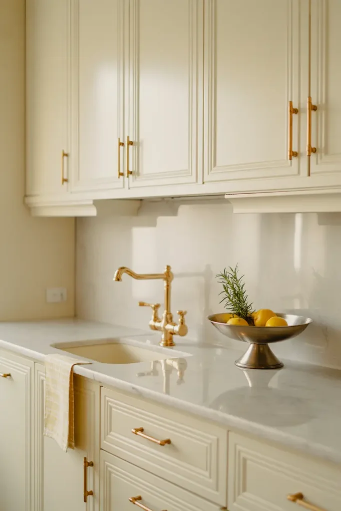 2. White Kitchen with Gold Hardware Accents
