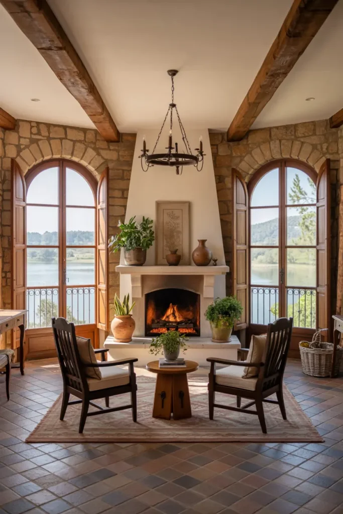20. Rustic Fireplace Design for Tuscan Interiors
