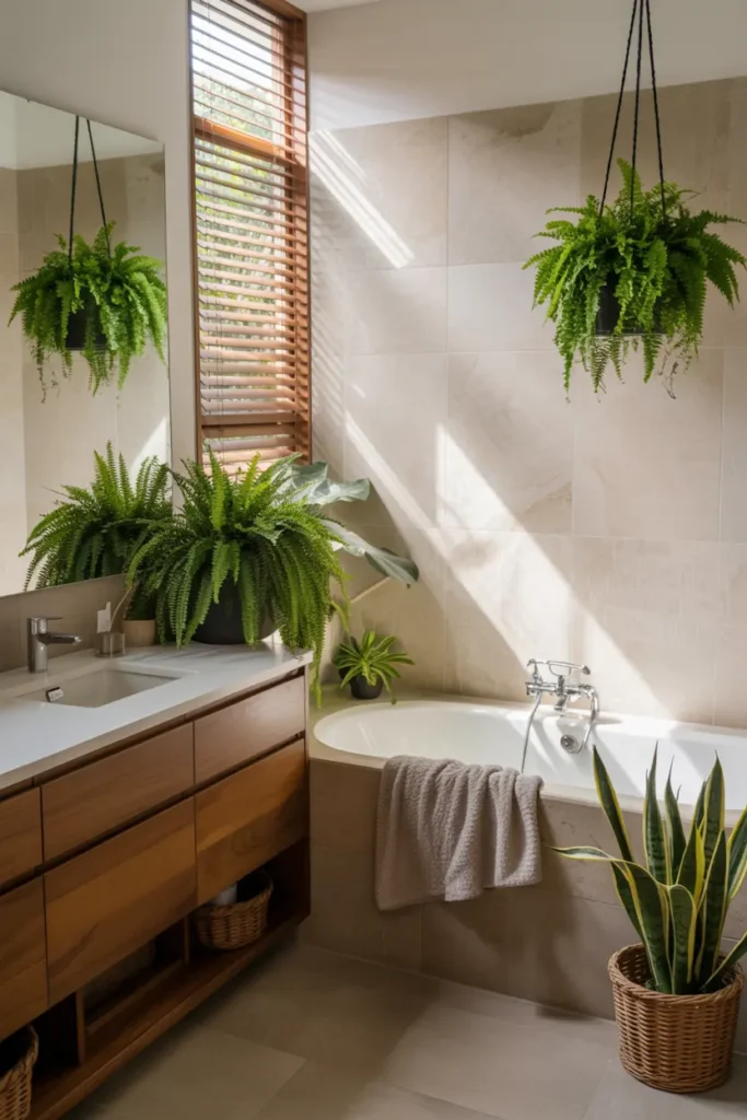 3. Incorporate Plants for a Fresh Spa Like Vibe