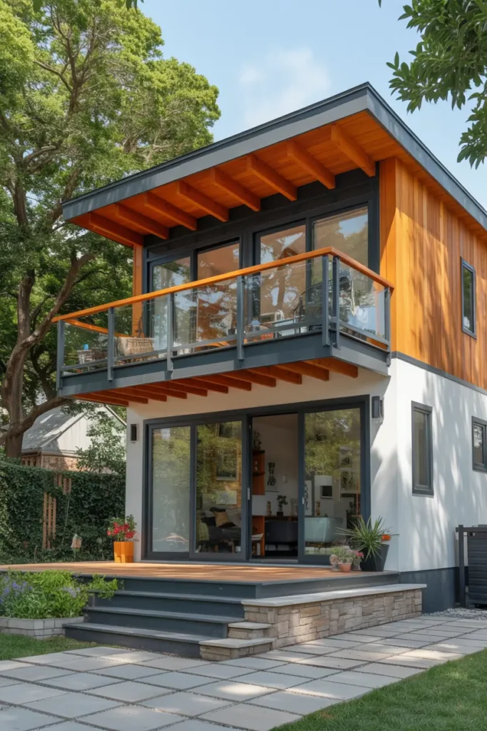 3. Modern Tiny House with Large Glass Windows