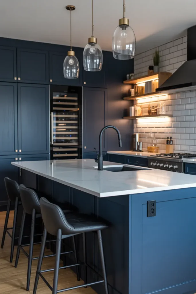 3. Navy Blue Kitchen Island for Bold Contrast