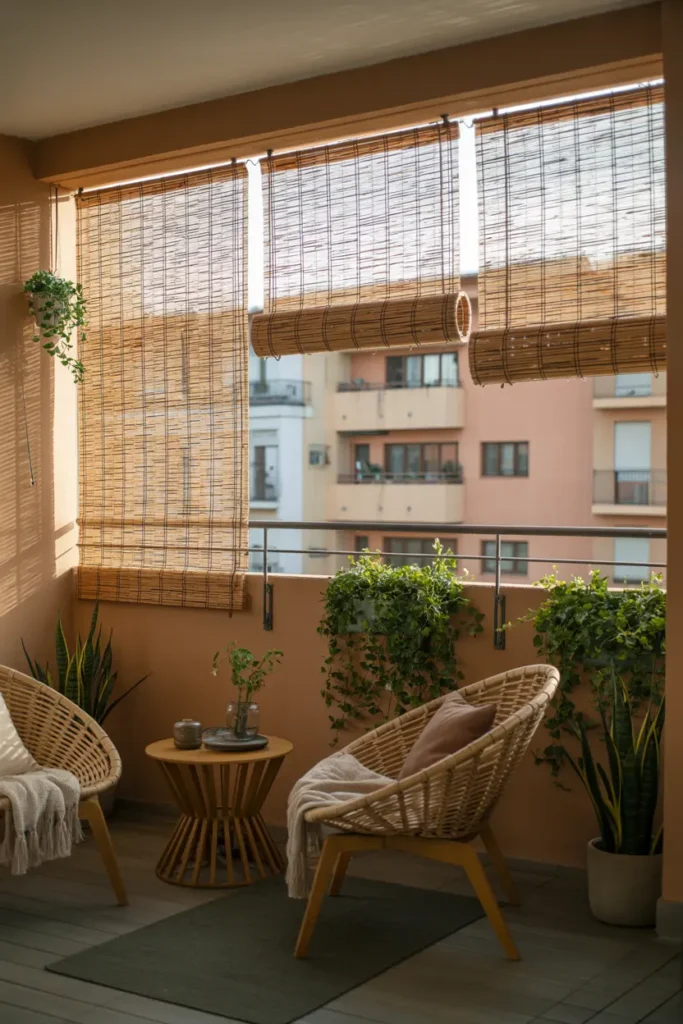 3. Roll Up Bamboo Blinds for Balcony Privacy