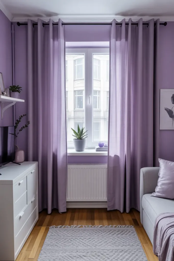 3. Soft Lavender Curtains for Small Apartments