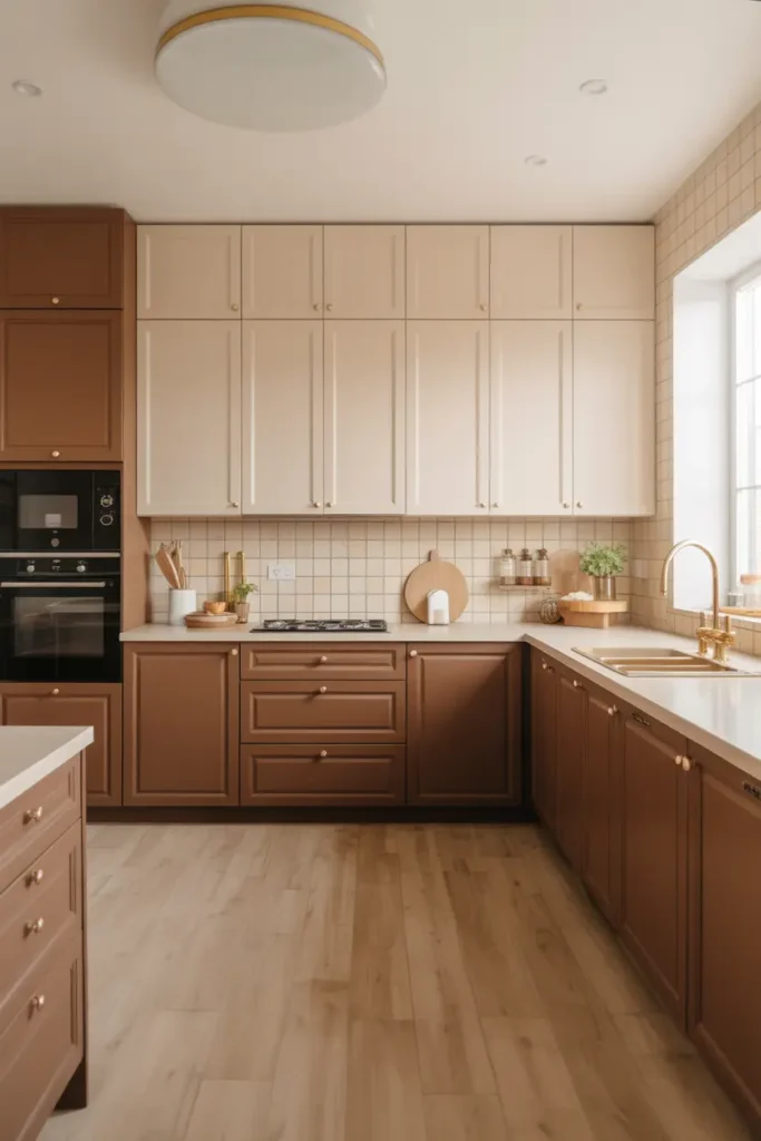 3. Two Tone Kitchen with Brown and Beige Accents