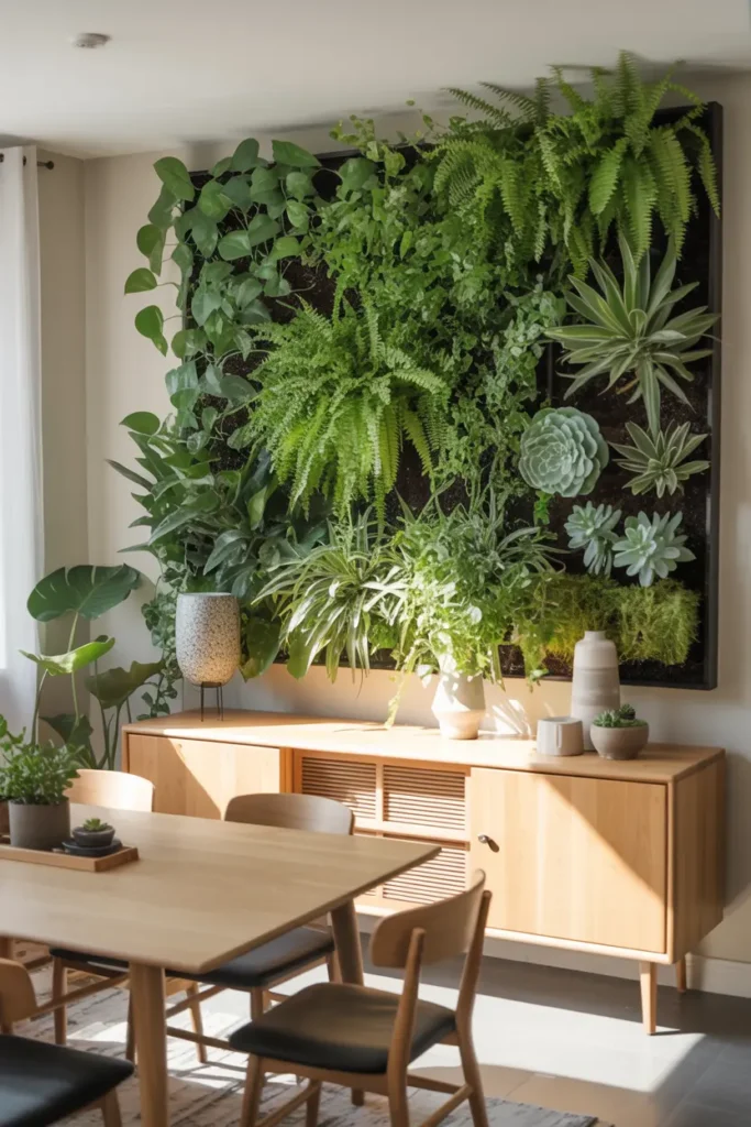 4. Living Plant Wall in the Dining Area for Fresh Vibes