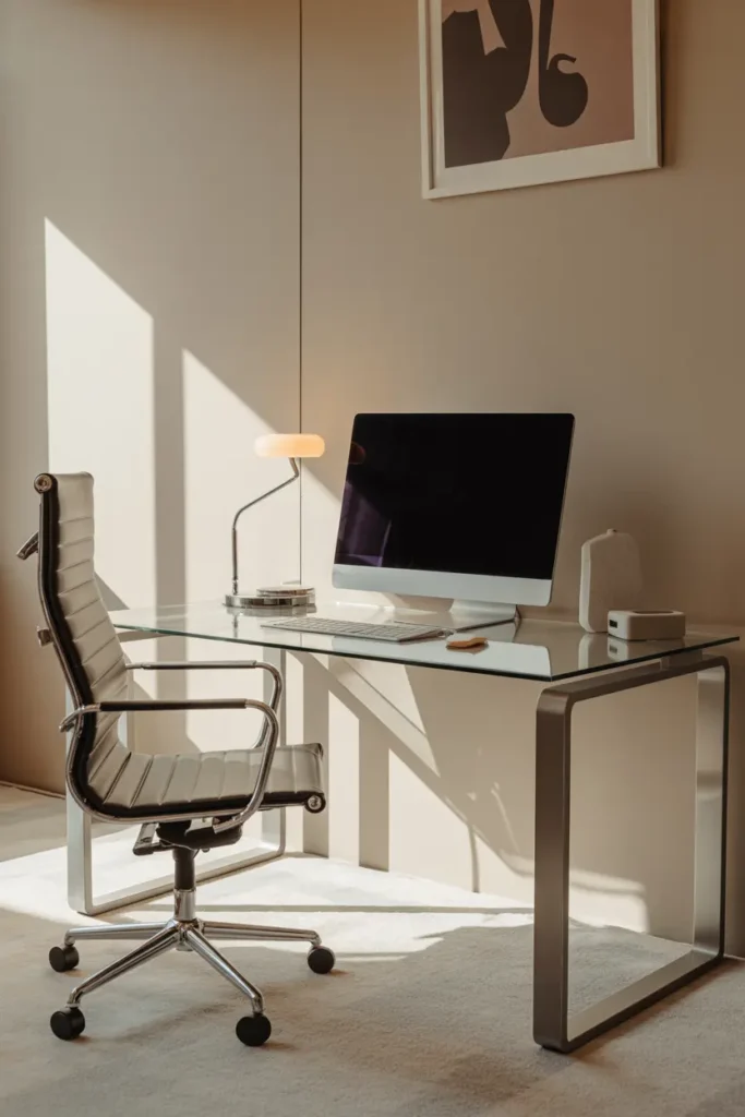 4. Modern Glass Desk with Sleek Metal Frame