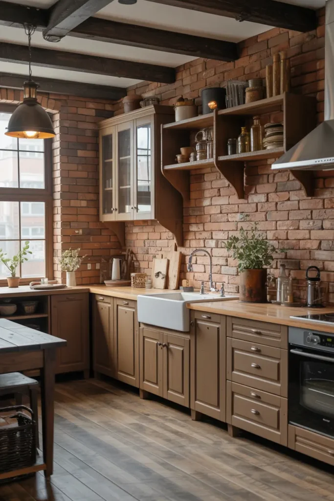 4. Rustic Brown Wooden Kitchen Design