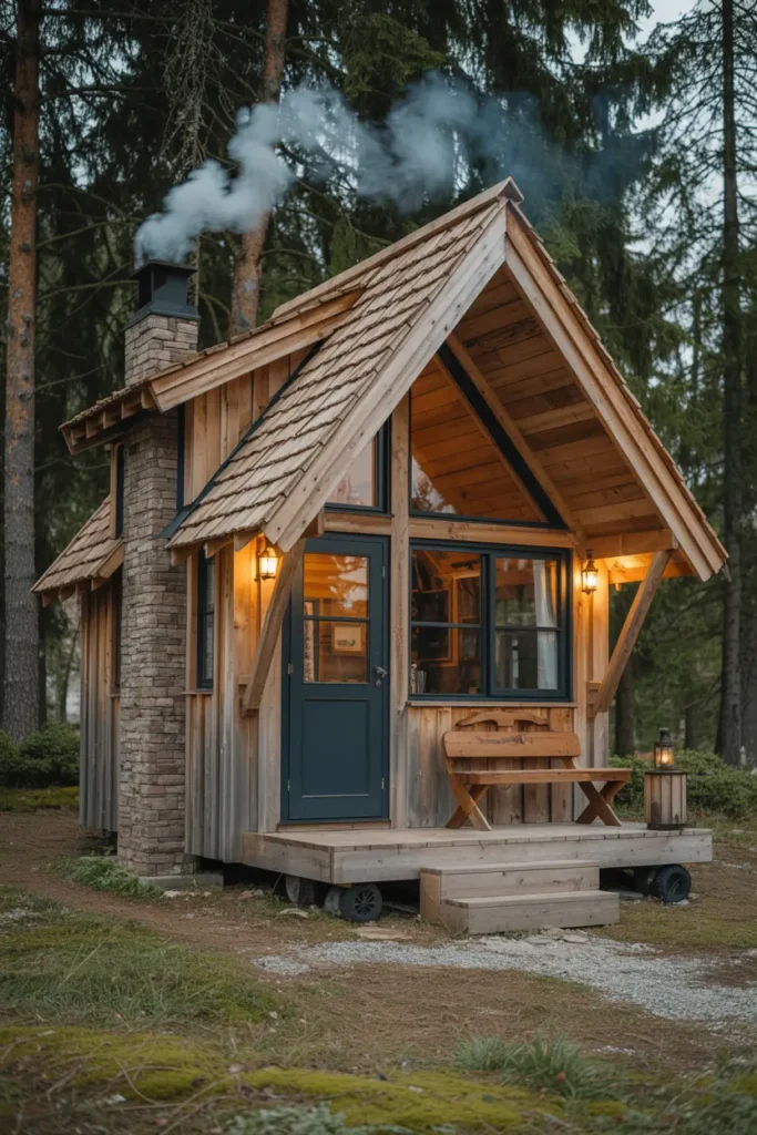 4. Rustic Wooden Tiny House with Cabin Feel