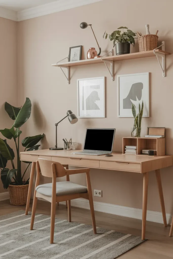 4. Scandinavian Inspired Workspace with Light Wood Accents