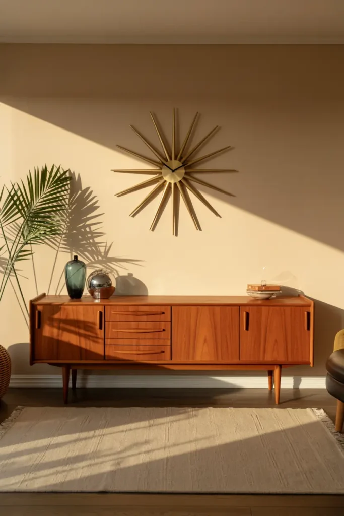 4. Sunburst Wall Clock for a Retro Focal Point