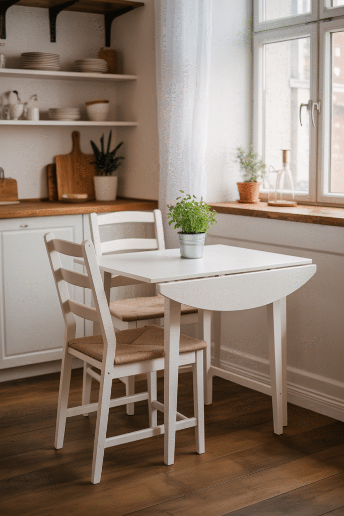 4. White Drop Leaf Table for Compact Kitchens