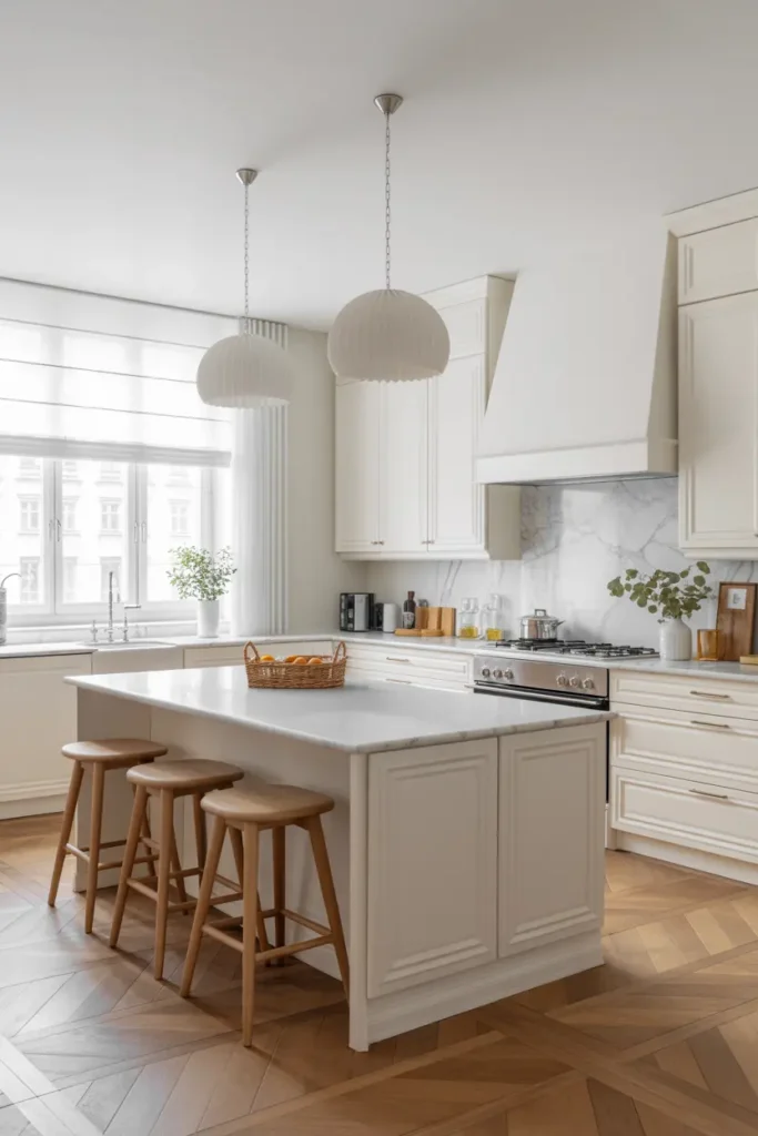 4. White Kitchen Island with Marble Countertop