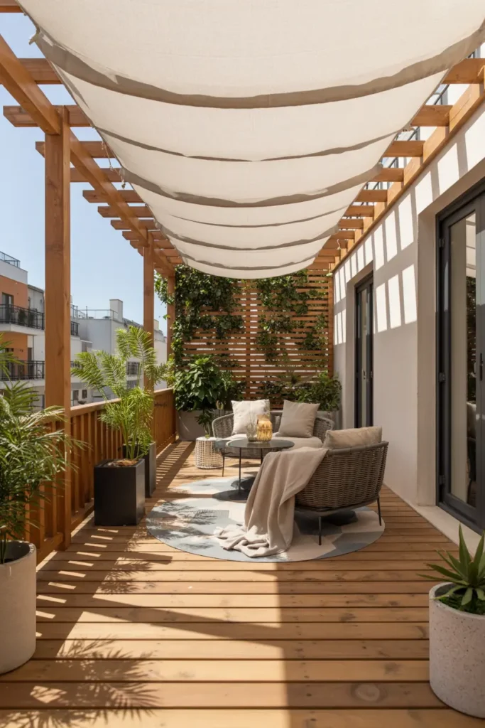 5. Balcony Pergola with Fabric Canopy