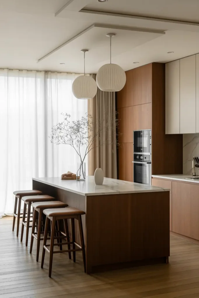 5. Brown Kitchen Island with Marble Top