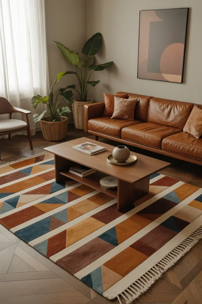 5. Geometric Pattern Rug in Warm Earthy Tones