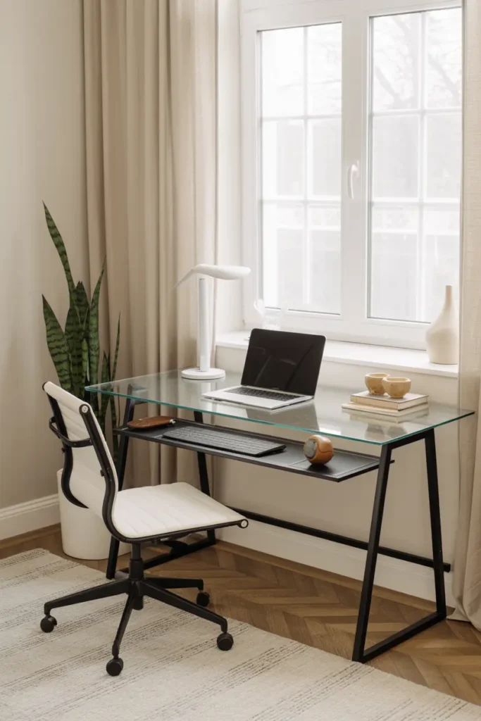 5. Glass Top Desk for a Modern Aesthetic
