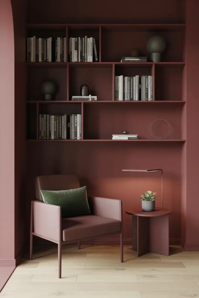 5. Minimalist Reading Space with Floating Shelves