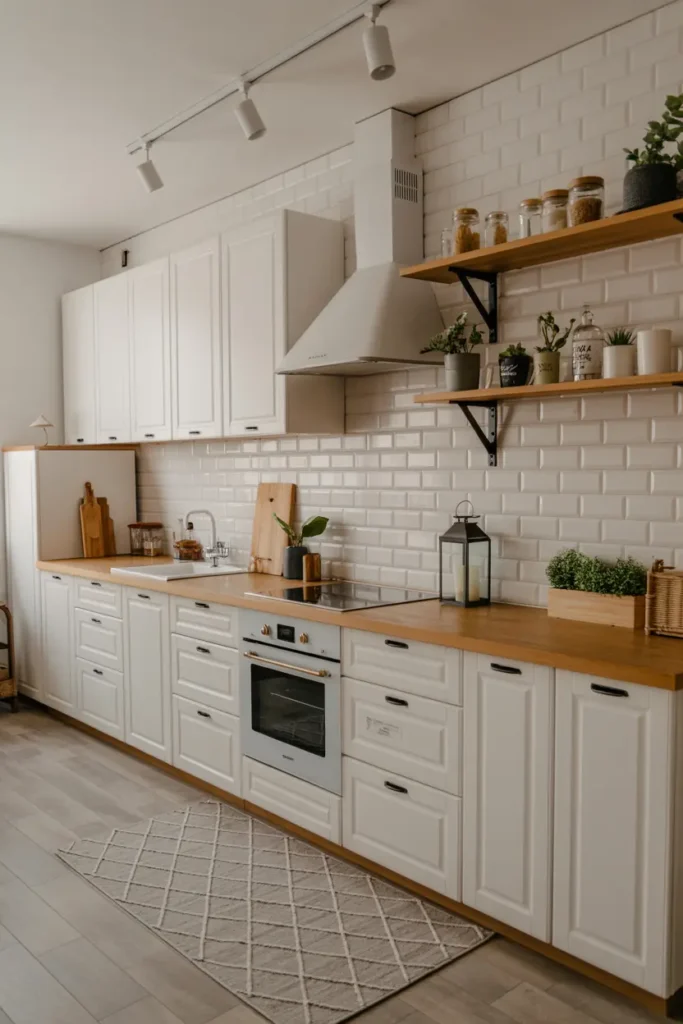 5. Minimalist White Kitchen with Open Shelving