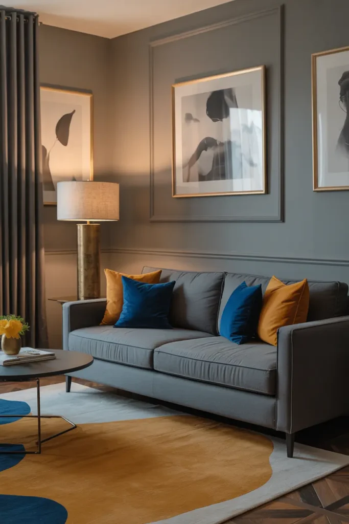 5. Neutral Gray Hues with Pops of Vibrant Colors