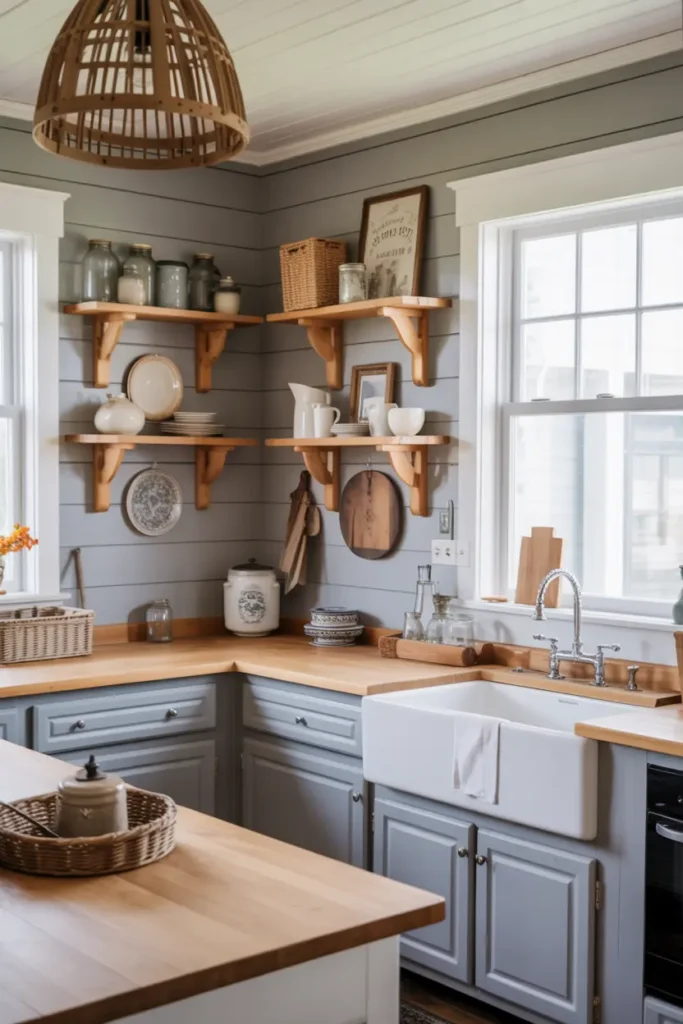 6. Gray Shiplap Wall for a Farmhouse Kitchen Vibe