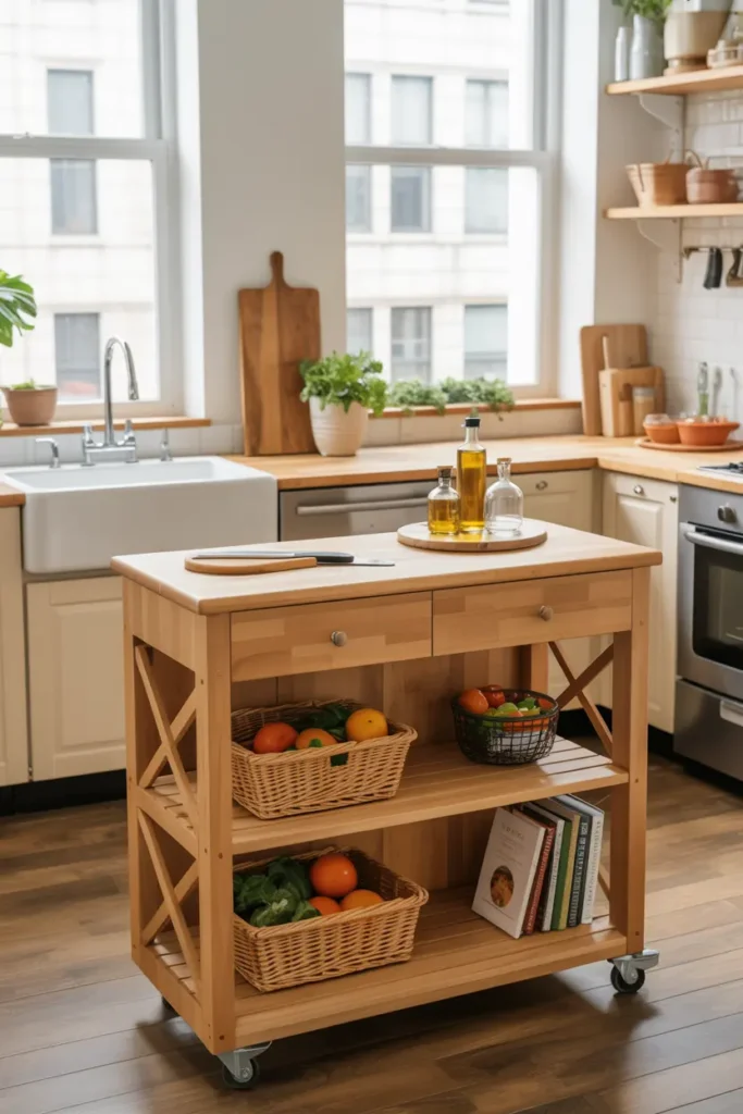 6. Movable Kitchen Island with Storage Shelves